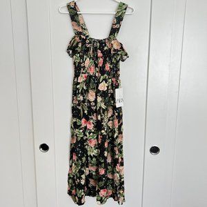 Zara FLORAL PRINT ELASTIC TRIM DRESS